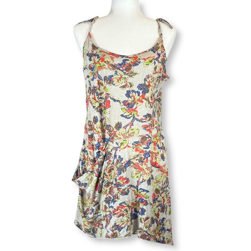 Hurley Y2K Surfer Asymmetric Floral Print‎ Tie Strap Pocket Slip Mini Dress Sz M
